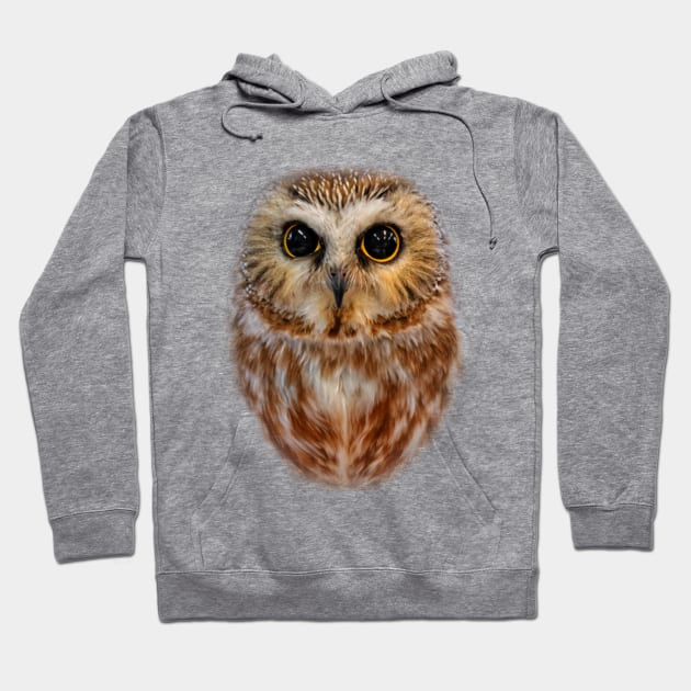 Closeup of a Cute Northern Saw Whet Owl Hoodie by walkswithnature